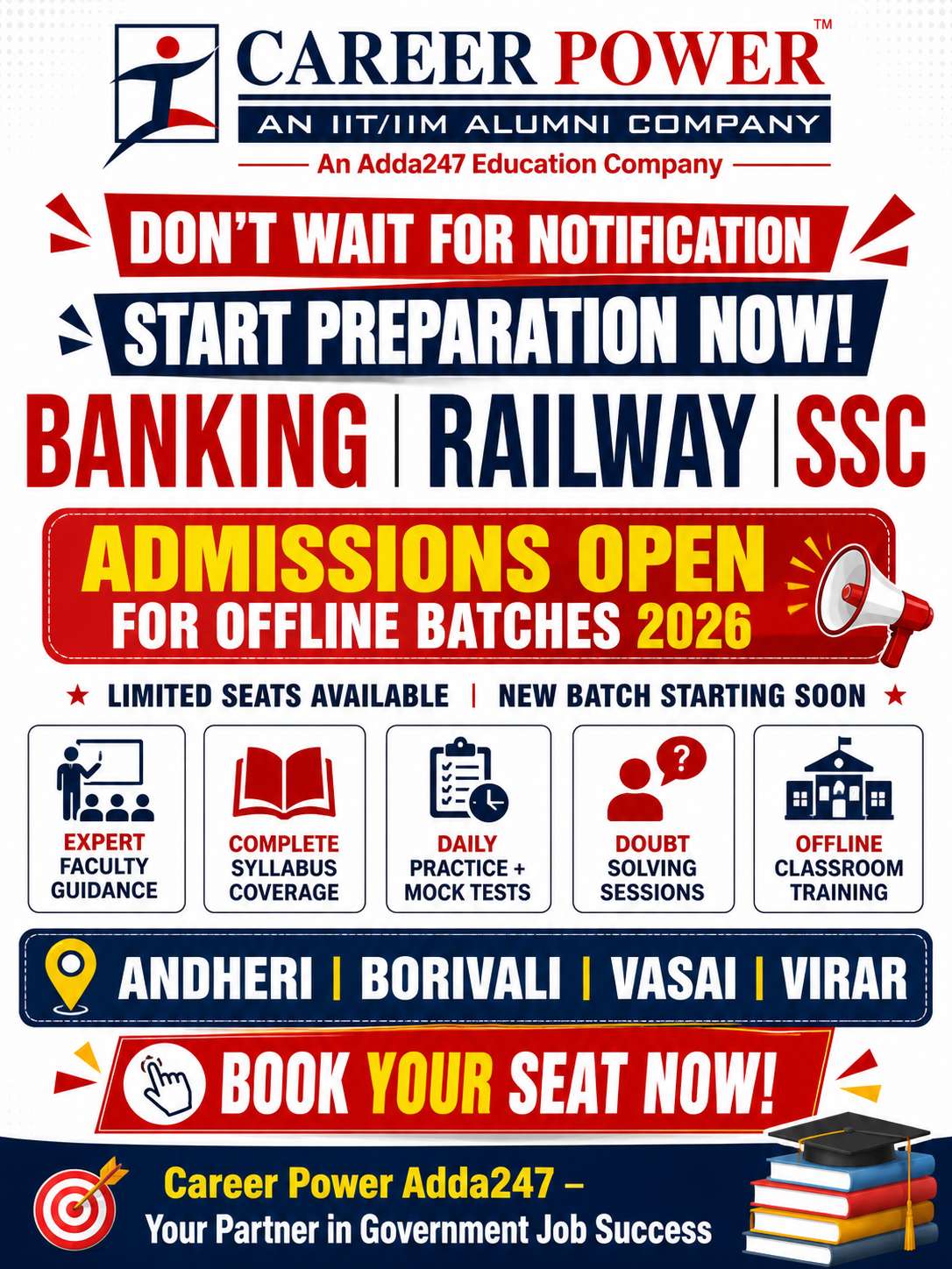 Career Power Adda247 Banking Railway SSC Offline Coaching Admission Open 2026