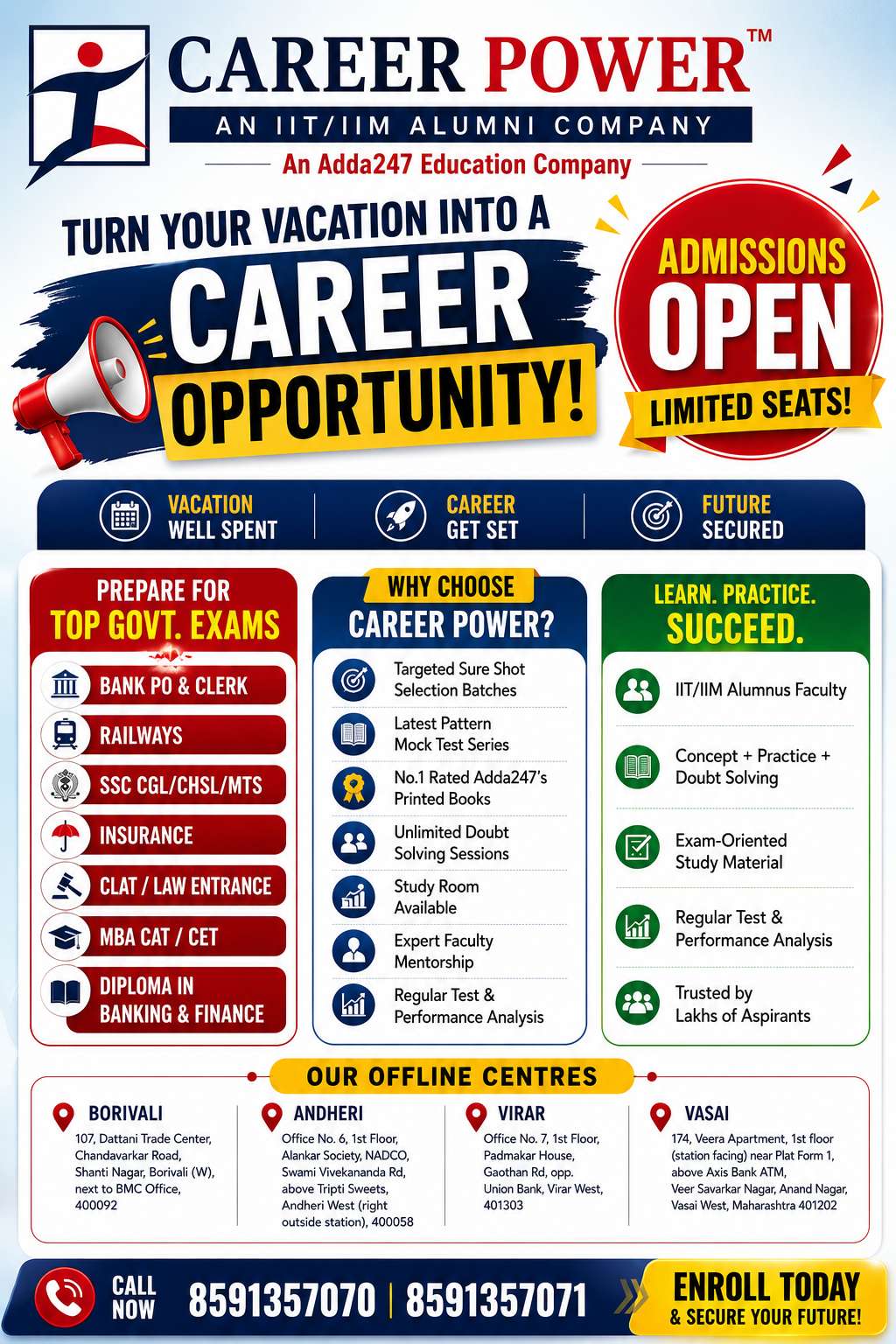 Career Power Mumbai Offline Centres | Vacation Batches Starting Now for Bank, SSC, Railway & Govt Exams