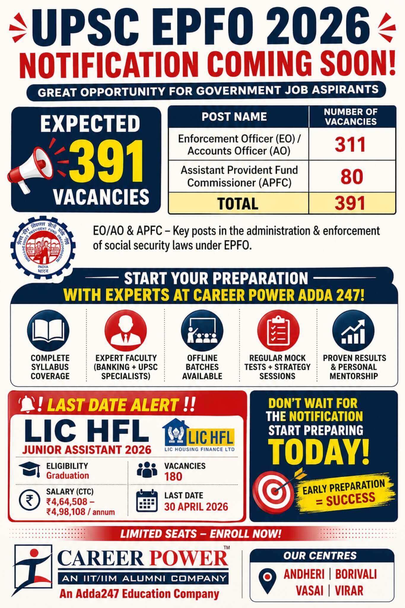 UPSC EPFO 2026 Notification Soon | Career Power Adda 247 Coaching for EO AO & APFC