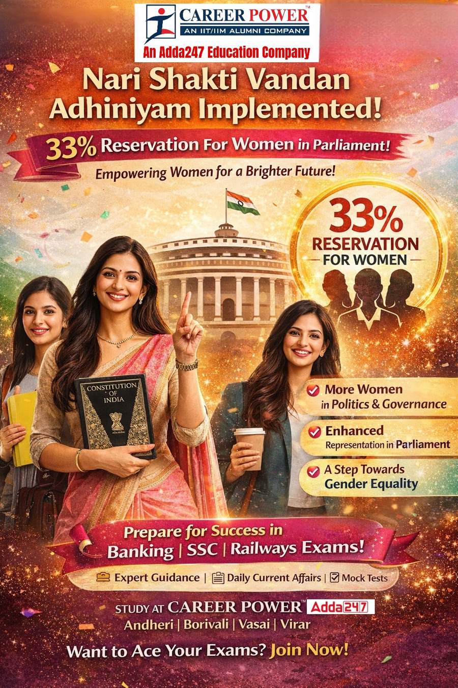 Nari Shakti Vandan Adhiniyam 2026 | 33% Women Reservation in Parliament | Career Power Adda247