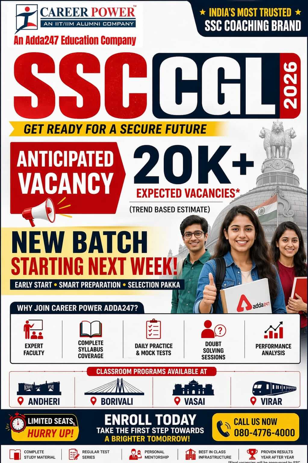 SSC CGL 2026 Coaching in Andheri Borivali Vasai Virar | Career Power Adda247 New Batch