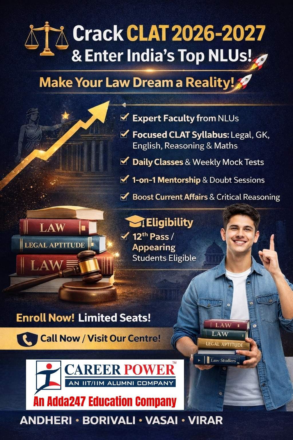 CLAT 2026–2027 Coaching in Mumbai | Andheri, Borivali, Vasai, Virar | Career Power Adda247